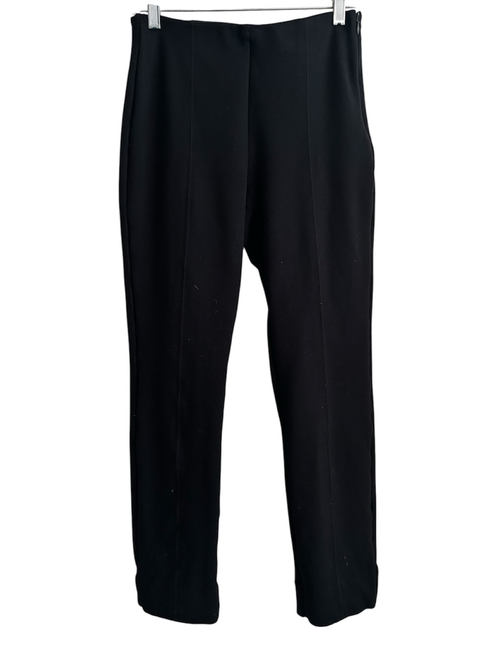 Quince Ponte Knit Black Ankle Crop Pants Back Slit Side Zip Size Small